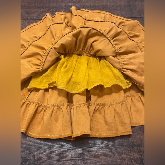 Vintage Handmade Girls 12-18M Corduroy Tiered Dress Mustard Yellow Boho Western - Picture 5 of 11